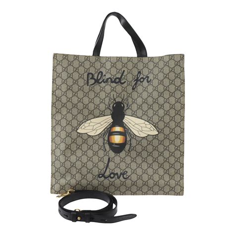 GUCCI Bee Print Bag 450950 GG Supreme Canvas Leather 